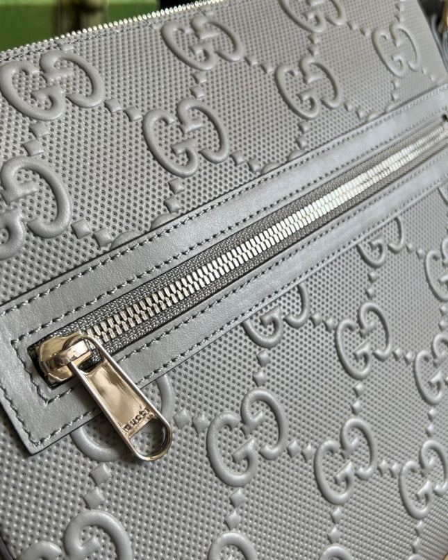 Gucci GG Embossed Leather Messenger Bag – Gray