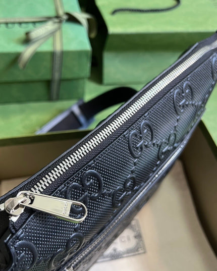 Gucci GG Embossed Leather Messenger Bag 406410 – Black