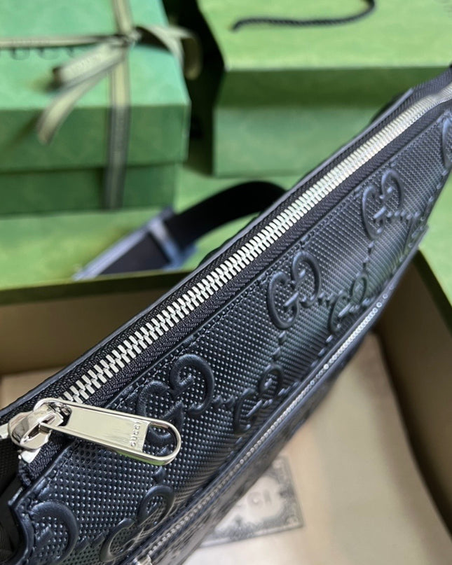 Gucci GG Embossed Leather Messenger Bag 406410 – Black