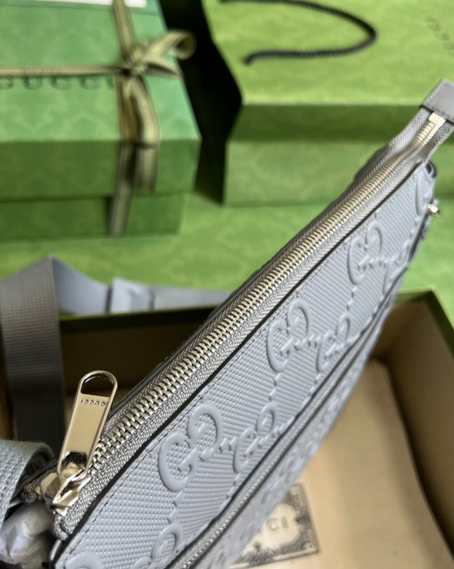 Gucci GG Embossed Leather Messenger Bag – Gray