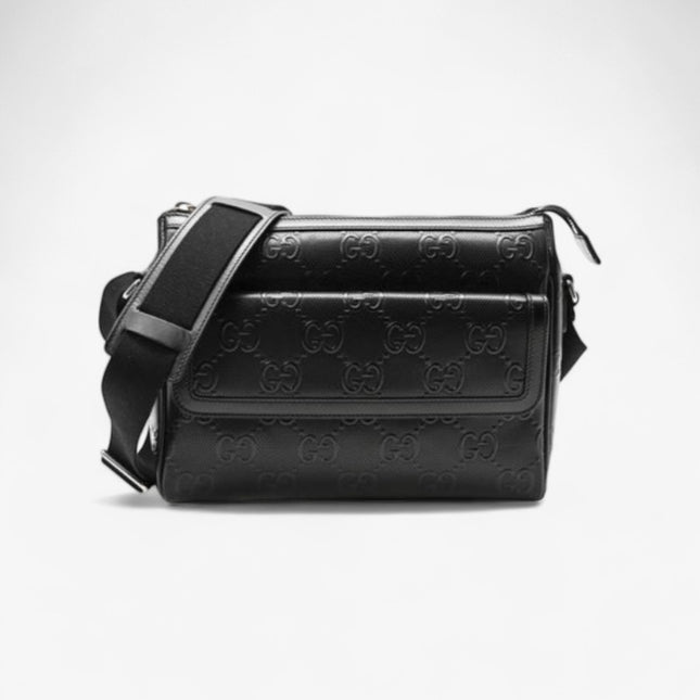 Gucci GG Embossed Leather Messenger Bag 658565 – Black