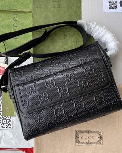Gucci GG Embossed Leather Messenger Bag 658565 – Black