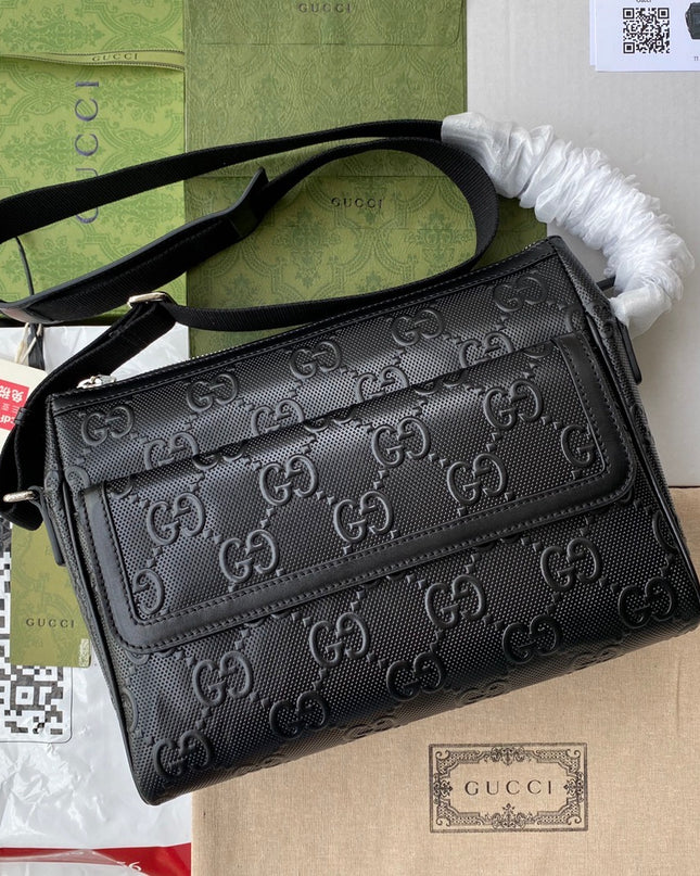Gucci GG Embossed Leather Messenger Bag 658565 – Black