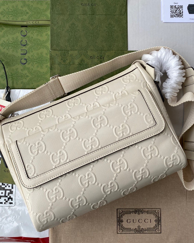 Gucci GG Embossed Leather Messenger Bag –  Beige