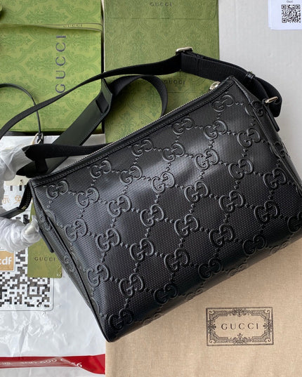 Gucci GG Embossed Leather Messenger Bag 658565 – Black