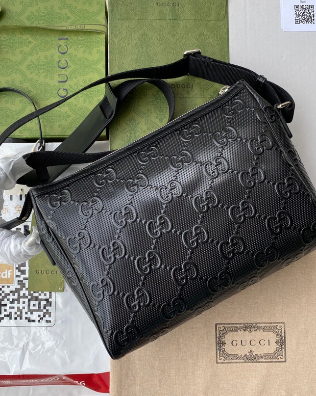 Gucci GG Embossed Leather Messenger Bag 658565 – Black
