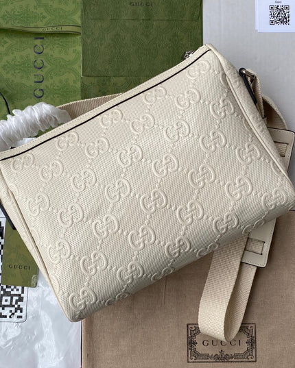 Gucci GG Embossed Leather Messenger Bag –  Beige