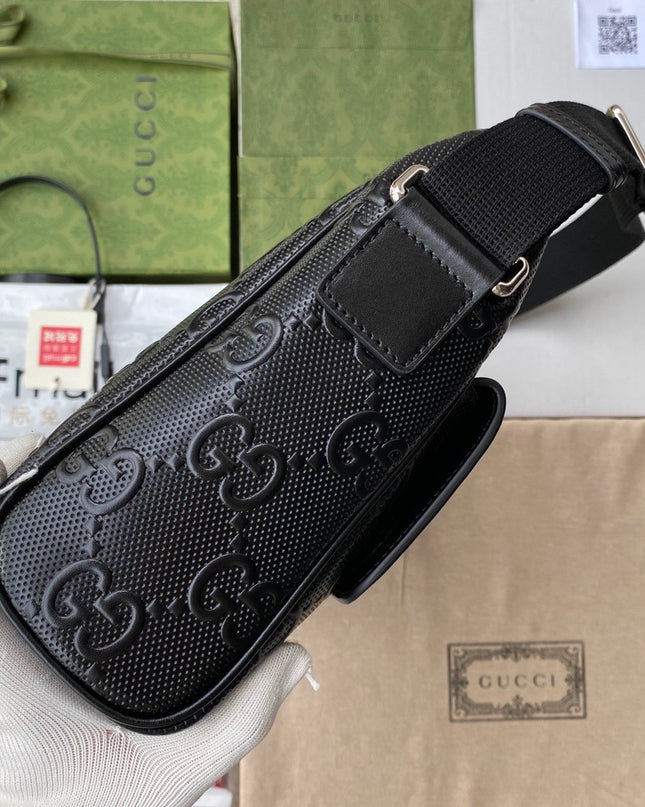 Gucci GG Embossed Leather Messenger Bag 658565 – Black