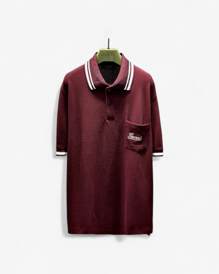 Gucci Embroidered Chest‑Pocket Cotton‑Piqué Polo Shirt in Burgundy