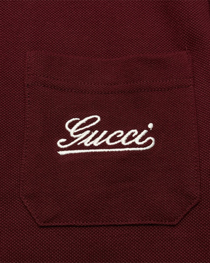 Gucci Embroidered Chest‑Pocket Cotton‑Piqué Polo Shirt in Burgundy