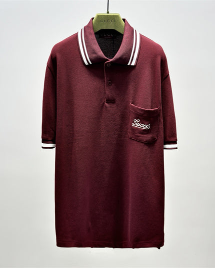 Gucci Embroidered Chest‑Pocket Cotton‑Piqué Polo Shirt in Burgundy
