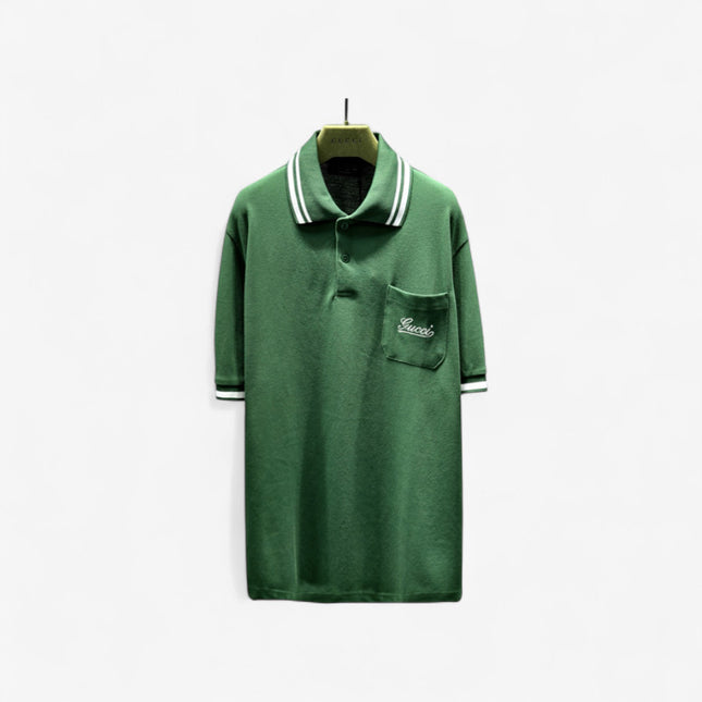 Gucci Embroidered Chest‑Pocket Cotton‑Piqué Polo Shirt in Green