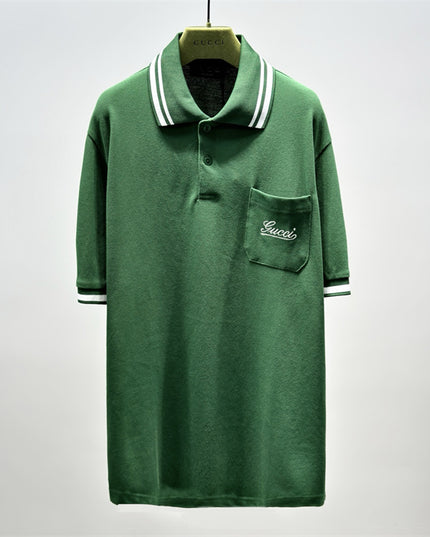 Gucci Embroidered Chest‑Pocket Cotton‑Piqué Polo Shirt in Green