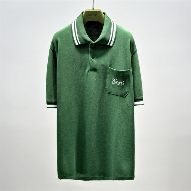 Gucci Embroidered Chest‑Pocket Cotton‑Piqué Polo Shirt in Green