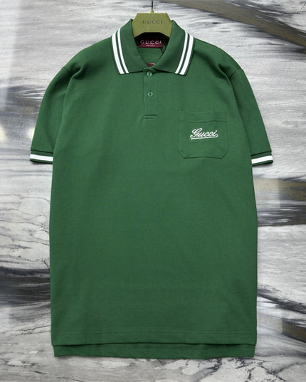 Gucci Embroidered Chest‑Pocket Cotton‑Piqué Polo Shirt in Green