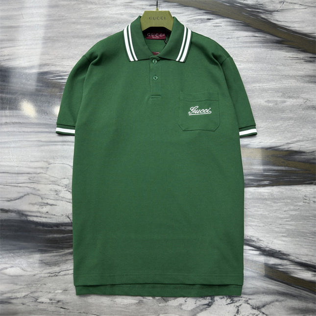 Gucci Embroidered Chest‑Pocket Cotton‑Piqué Polo Shirt in Green