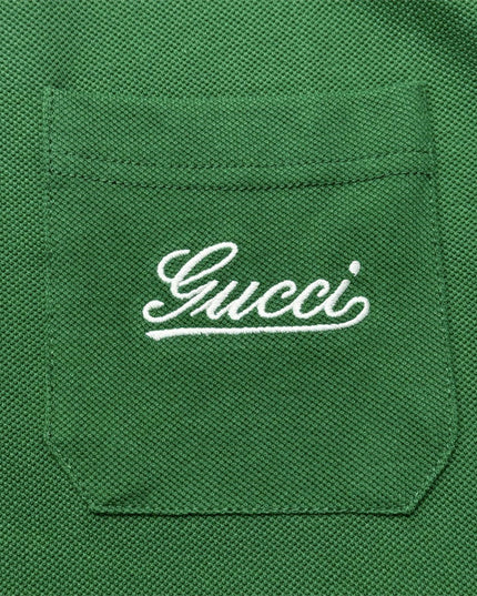 Gucci Embroidered Chest‑Pocket Cotton‑Piqué Polo Shirt in Green