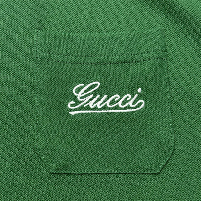 Gucci Embroidered Chest‑Pocket Cotton‑Piqué Polo Shirt in Green