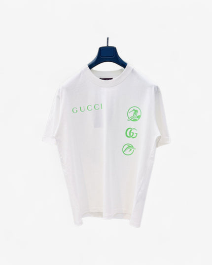 Gucci Embroidered Cotton Jersey T‑Shirt in White and Lime Green