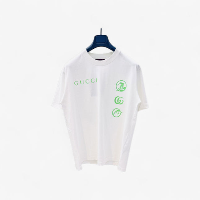 Gucci Embroidered Cotton Jersey T‑Shirt in White and Lime Green