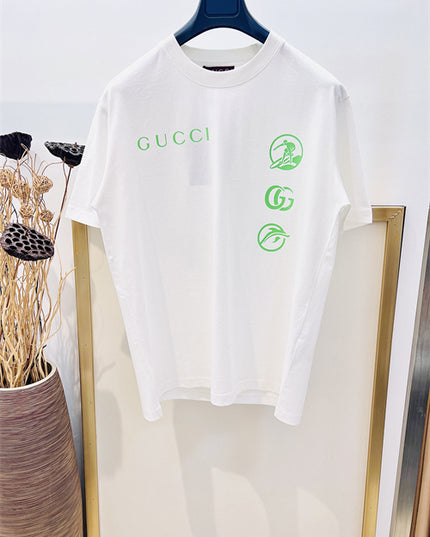 Gucci Embroidered Cotton Jersey T‑Shirt in White and Lime Green