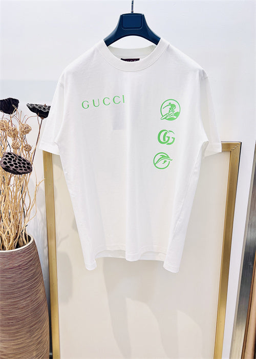 Gucci Embroidered Cotton Jersey T‑Shirt in White and Lime Green
