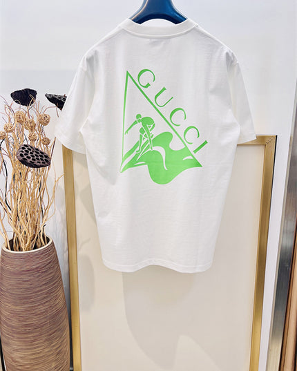 Gucci Embroidered Cotton Jersey T‑Shirt in White and Lime Green