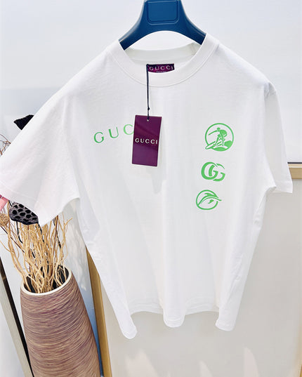 Gucci Embroidered Cotton Jersey T‑Shirt in White and Lime Green