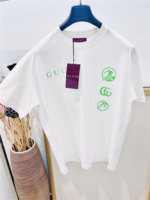 Gucci Embroidered Cotton Jersey T‑Shirt in White and Lime Green