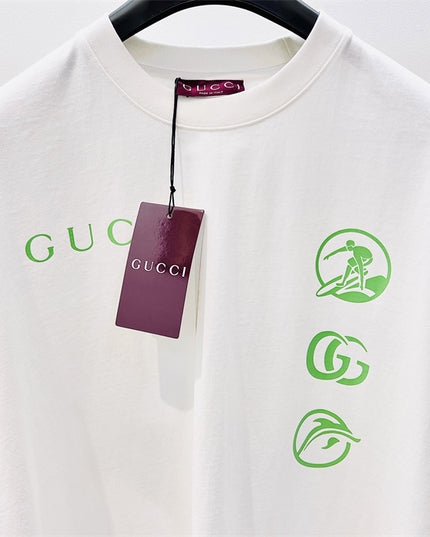 Gucci Embroidered Cotton Jersey T‑Shirt in White and Lime Green