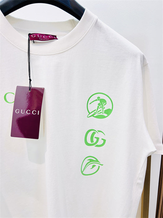 Gucci Embroidered Cotton Jersey T‑Shirt in White and Lime Green