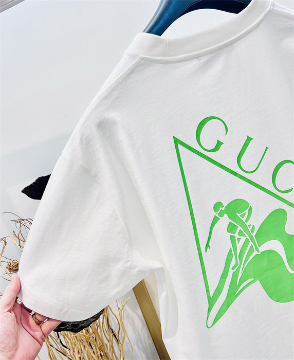 Gucci Embroidered Cotton Jersey T‑Shirt in White and Lime Green