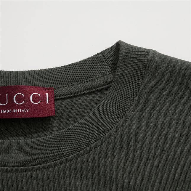 Gucci Embroidered Cotton‑Jersey T‑Shirt in Dark Green