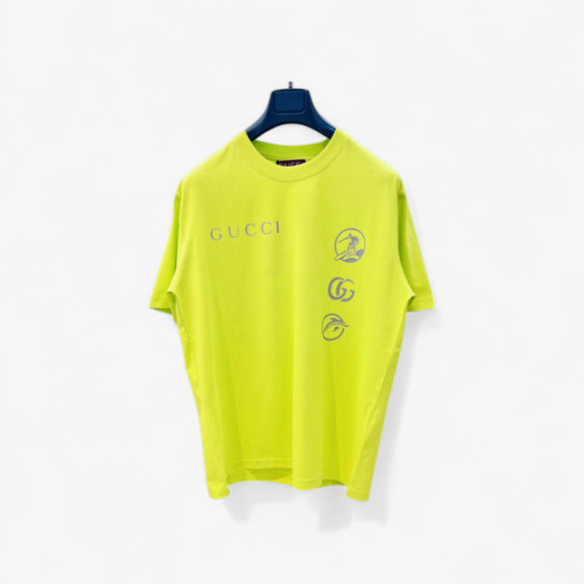 Gucci Embroidered Cotton‑Jersey T‑Shirt in Fluorescent Yellow and Grey