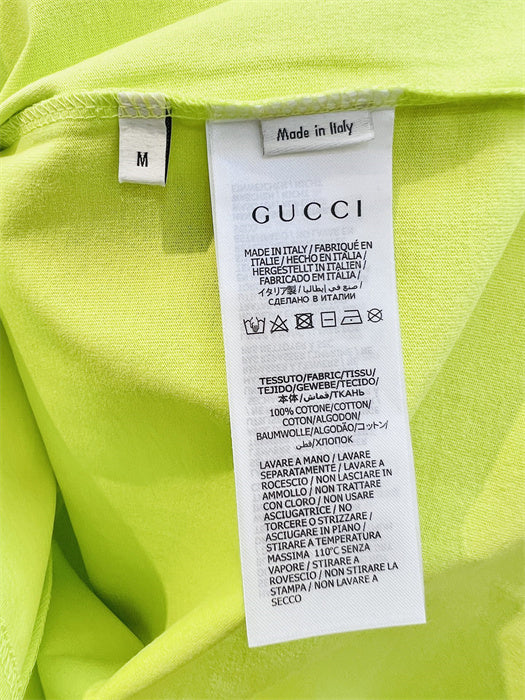Gucci Embroidered Cotton‑Jersey T‑Shirt in Fluorescent Yellow and Grey