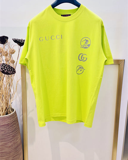Gucci Embroidered Cotton‑Jersey T‑Shirt in Fluorescent Yellow and Grey