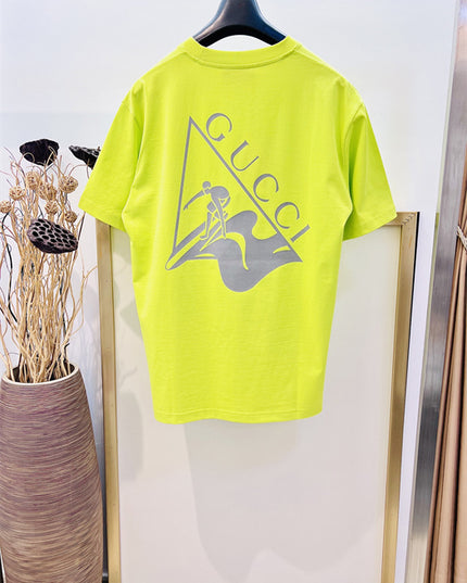 Gucci Embroidered Cotton‑Jersey T‑Shirt in Fluorescent Yellow and Grey