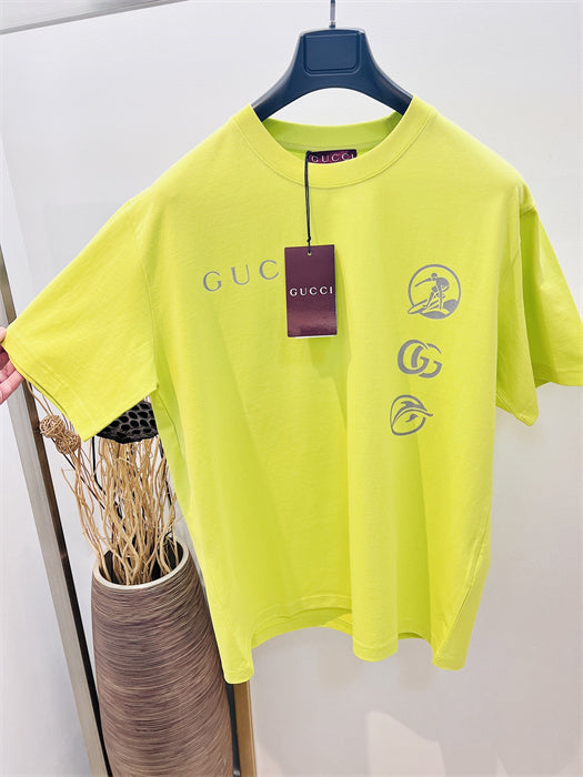 Gucci Embroidered Cotton‑Jersey T‑Shirt in Fluorescent Yellow and Grey