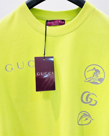 Gucci Embroidered Cotton‑Jersey T‑Shirt in Fluorescent Yellow and Grey