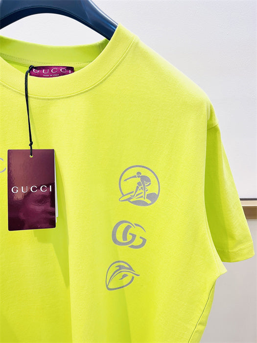 Gucci Embroidered Cotton‑Jersey T‑Shirt in Fluorescent Yellow and Grey