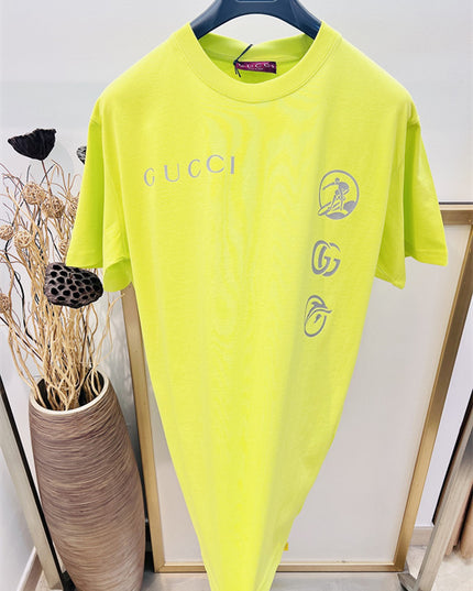 Gucci Embroidered Cotton‑Jersey T‑Shirt in Fluorescent Yellow and Grey