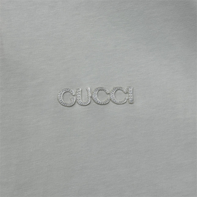 Gucci Embroidered Cotton‑jersey T‑shirt With Green‑red Web Collar (White)