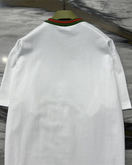 Gucci Embroidered Cotton‑jersey T‑shirt With Green‑red Web Collar (White)