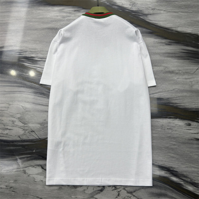 Gucci Embroidered Cotton‑jersey T‑shirt With Green‑red Web Collar (White)
