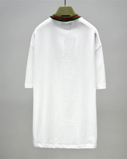 Gucci Embroidered Cotton‑jersey T‑shirt With Green‑red Web Collar (White)