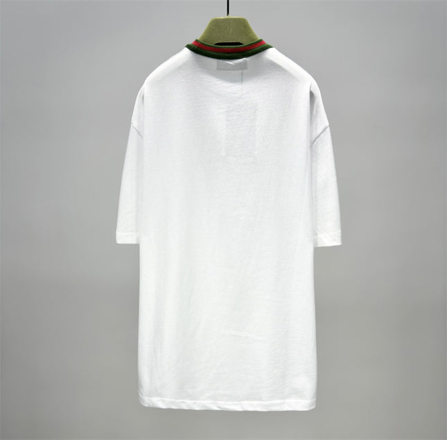 Gucci Embroidered Cotton‑jersey T‑shirt With Green‑red Web Collar (White)