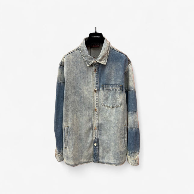 Gucci Embroidered Denim Overshirt (Blue Cotton Denim Jacket)