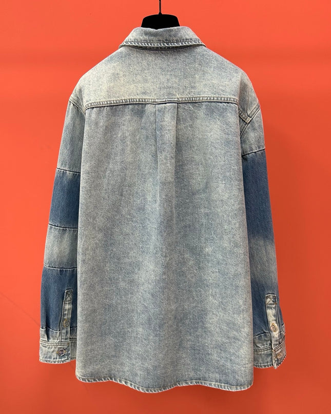 Gucci Embroidered Denim Overshirt (Blue Cotton Denim Jacket)
