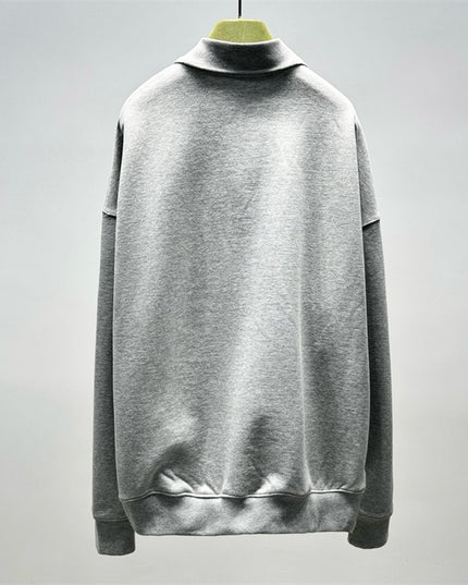 Gucci Embroidered GG Snake Long Sleeve Polo Sweater – Grey