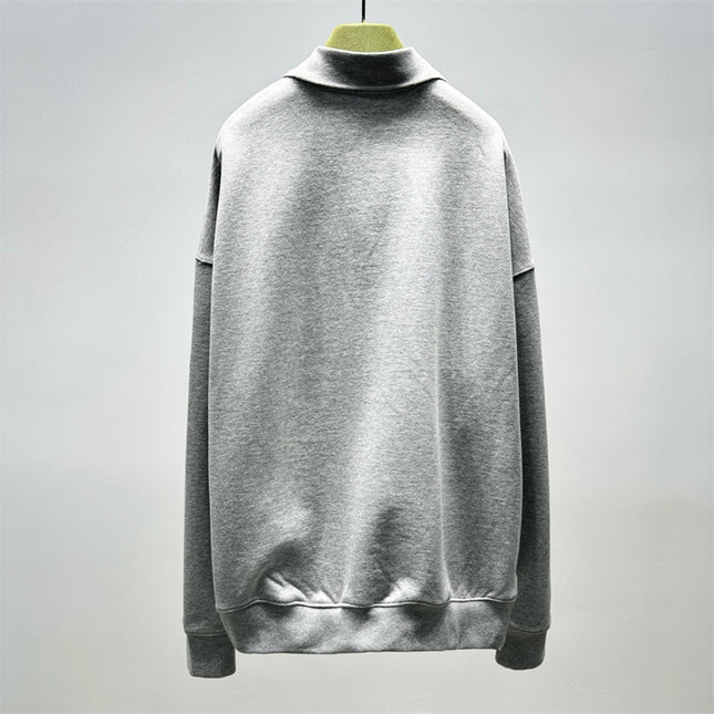 Gucci Embroidered GG Snake Long Sleeve Polo Sweater – Grey